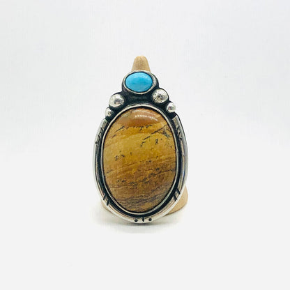 'Queen of the Desert' - Sterling Silver Ring with Picture Jasper & Turquoise - Wendybird - Sparrow and Fox