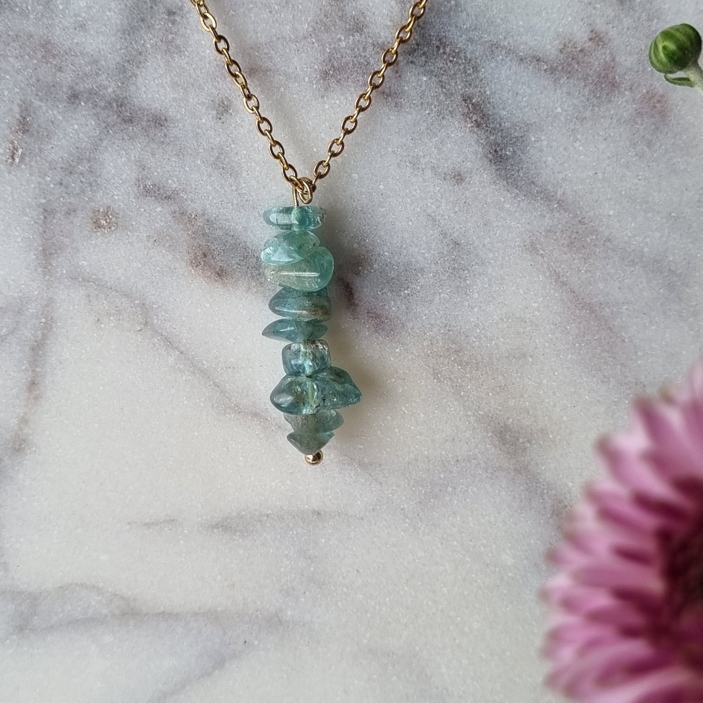 Light Blue Apatite & Gold - Chip Necklace