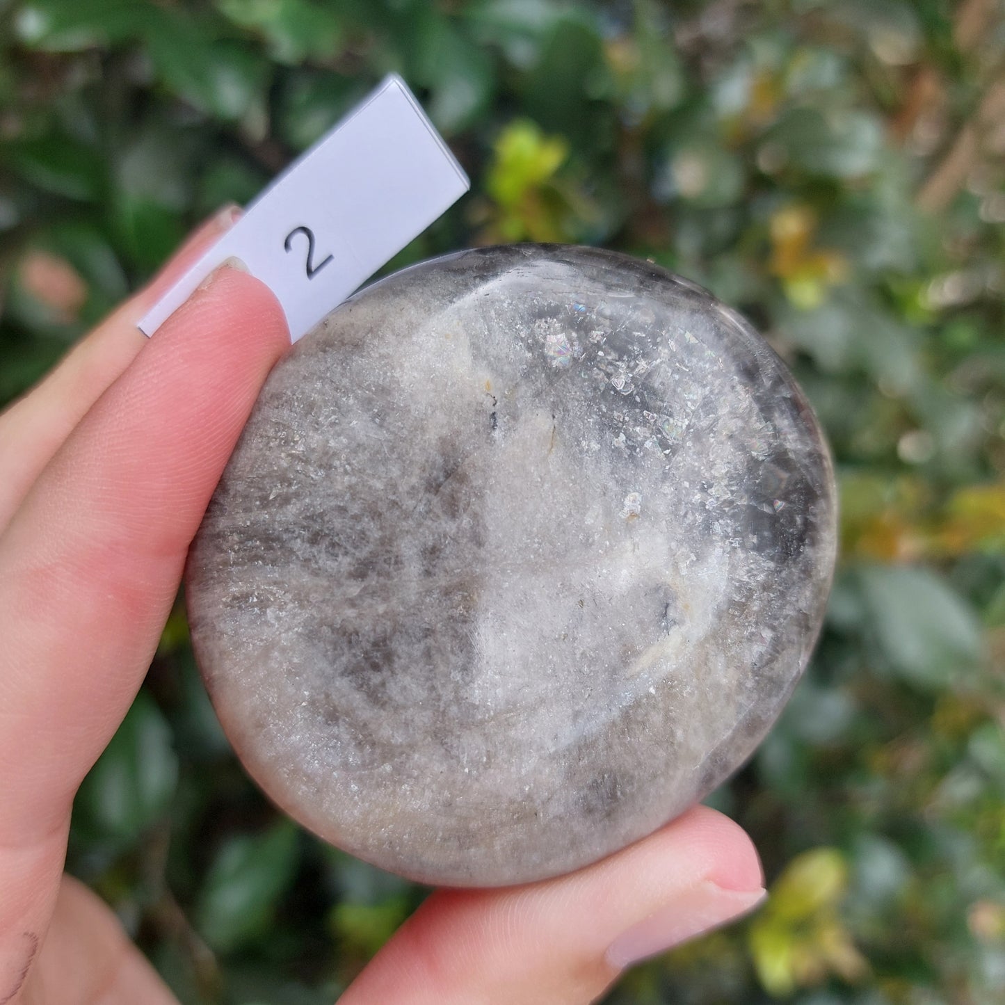 Black Moonstone Palm Stone - Madagascar - Nice flash!