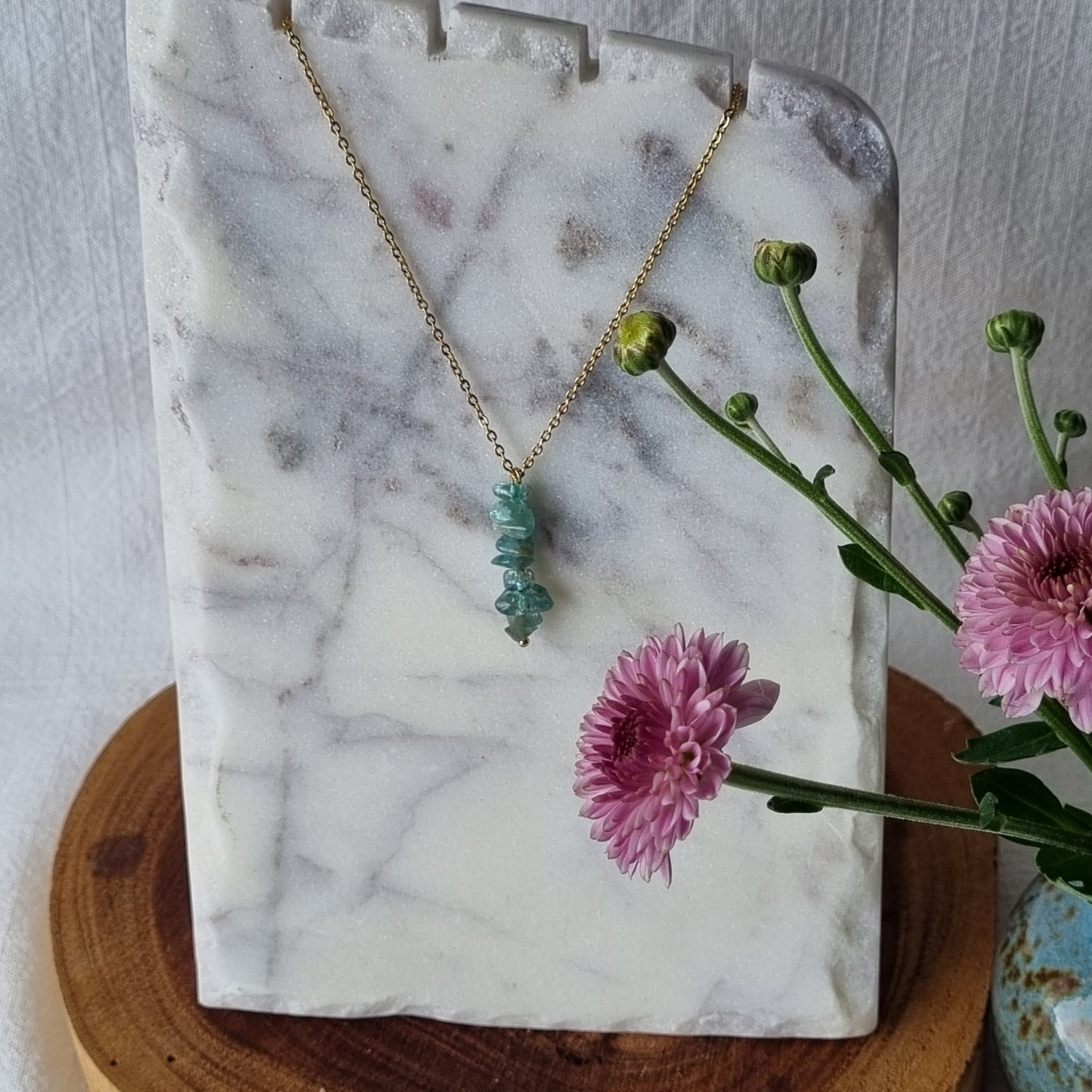 Light Blue Apatite & Gold - Chip Necklace