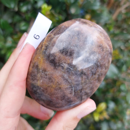 Black Moonstone Palm Stone - Madagascar - Nice flash!