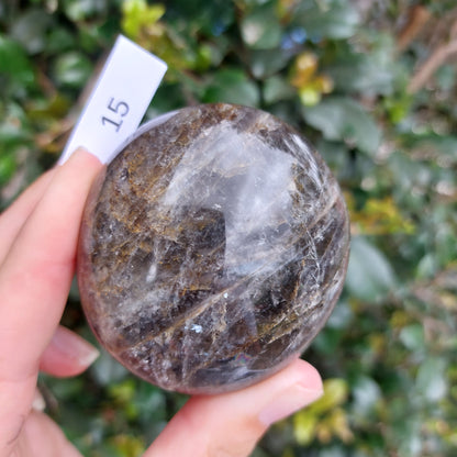 Black Moonstone Palm Stone - Madagascar - Nice flash!