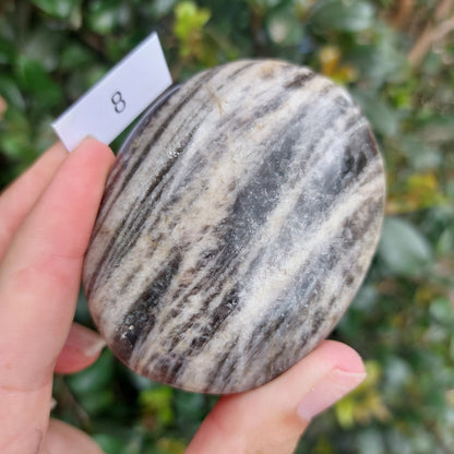 Black Moonstone Palm Stone - Madagascar - Nice flash!