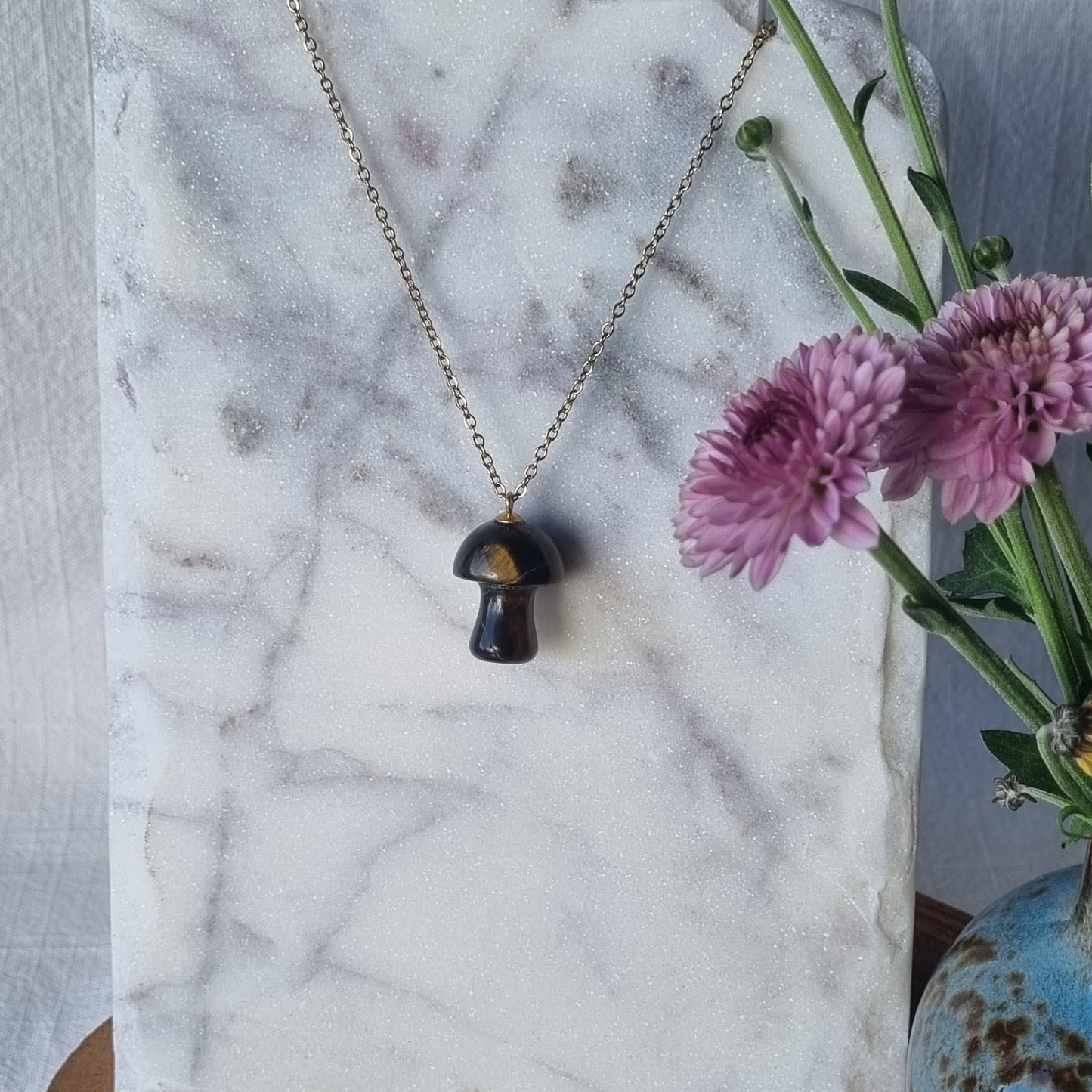 Tigers Eye & Gold -  Mushroom Necklace