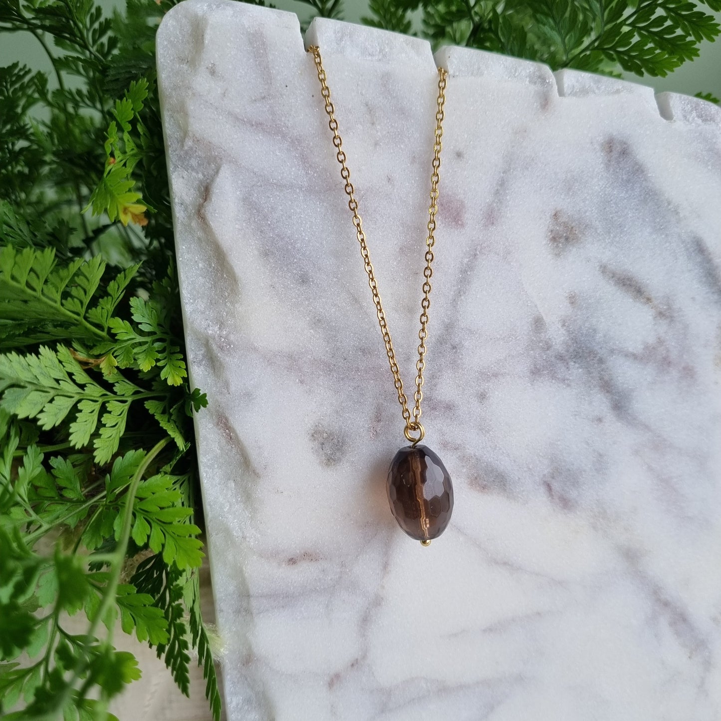 Smoky Quartz & Gold - Faceted Bead Necklace