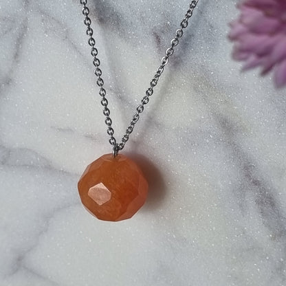 Carnelian & Silver - Faceted Sphere Necklace