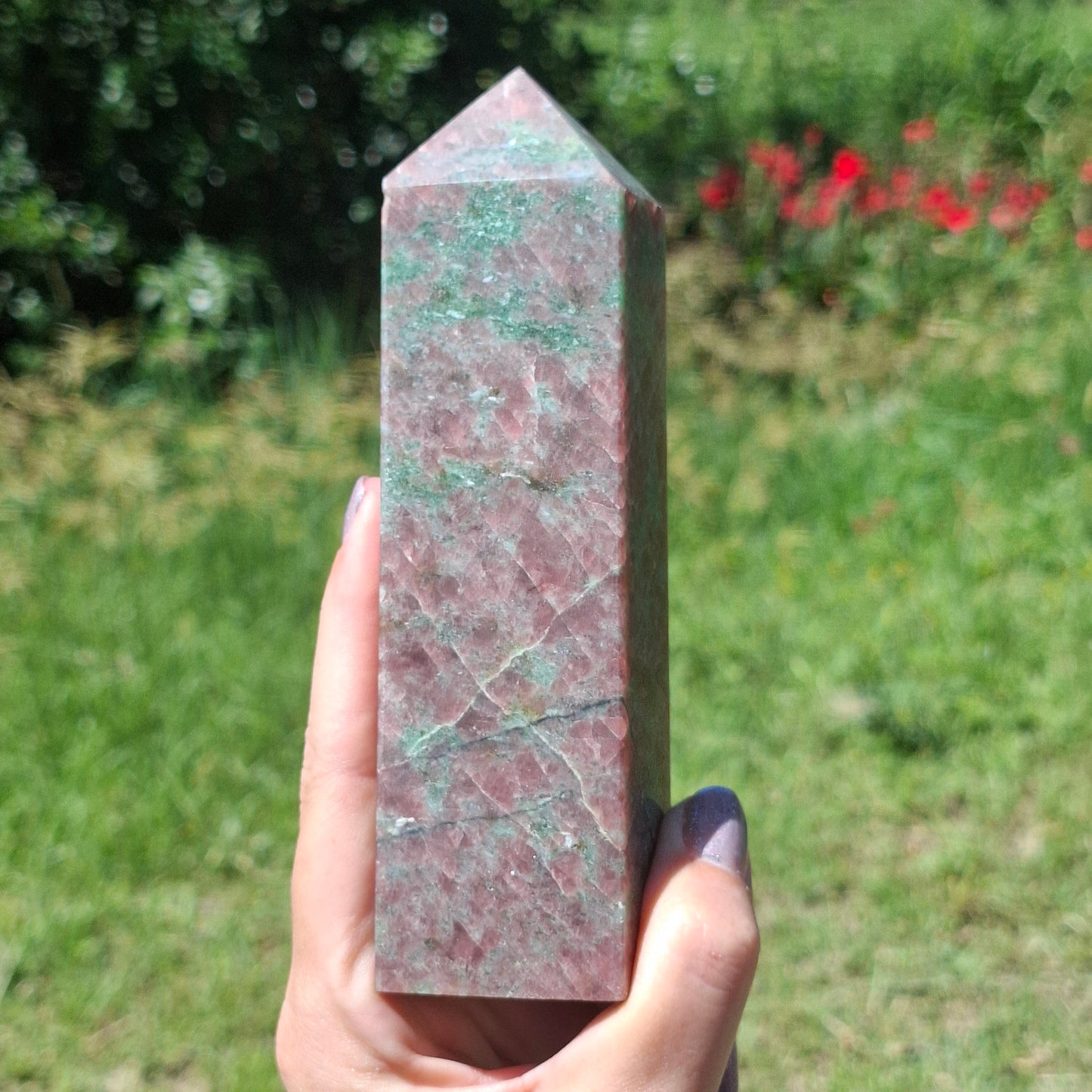 Eclogite (Omphite in Red Garnet) Tower - 579g