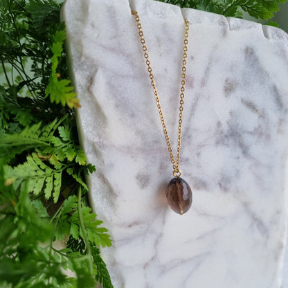 Smoky Quartz & Gold - Faceted Bead Necklace