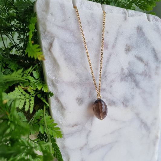 Smoky Quartz & Gold - Faceted Bead Necklace