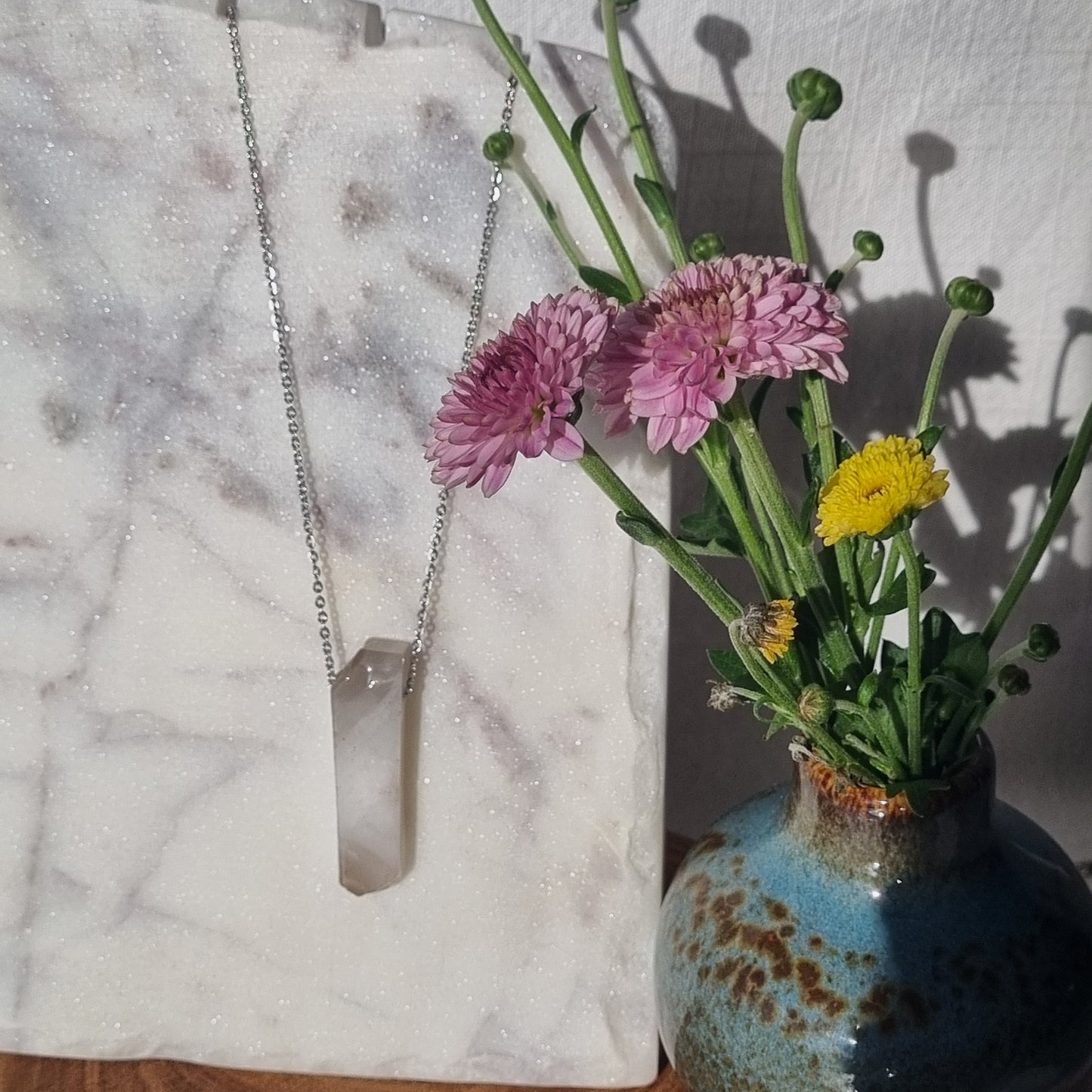 Agate & Silver - Bead Necklace