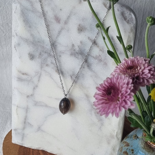 Smoky Quartz & Silver - Faceted Bead Necklace