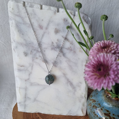 Moss Agate & Silver - Bead Necklace