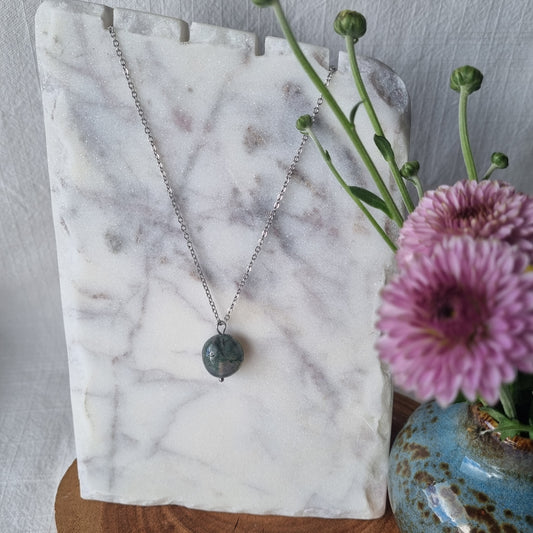 Moss Agate & Silver - Bead Necklace