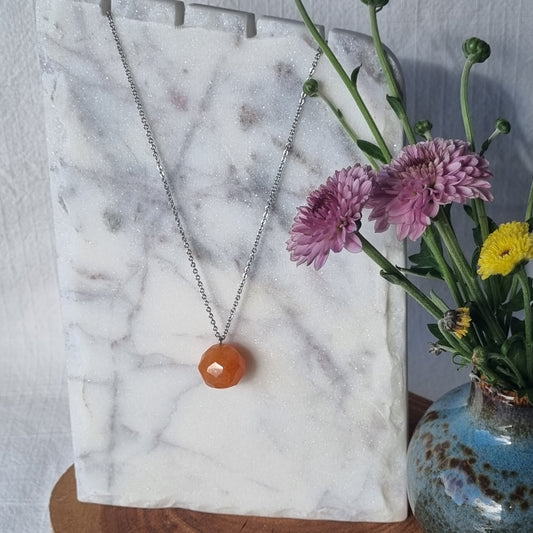 Carnelian & Silver - Faceted Sphere Necklace