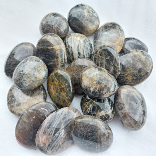 Black Moonstone Palm Stone - Madagascar - Nice flash!