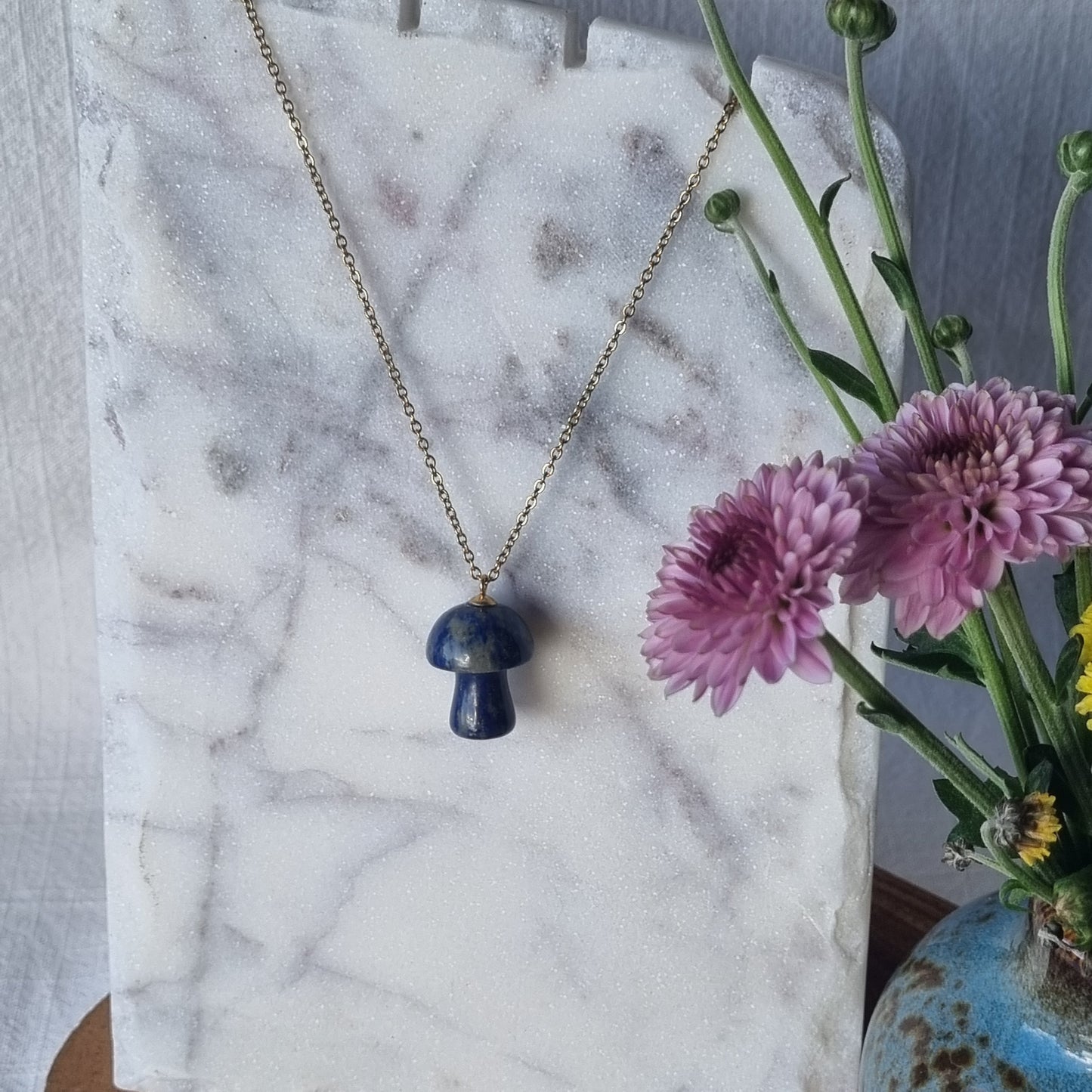 Lapis Lazuli & Gold - Mushroom Necklace