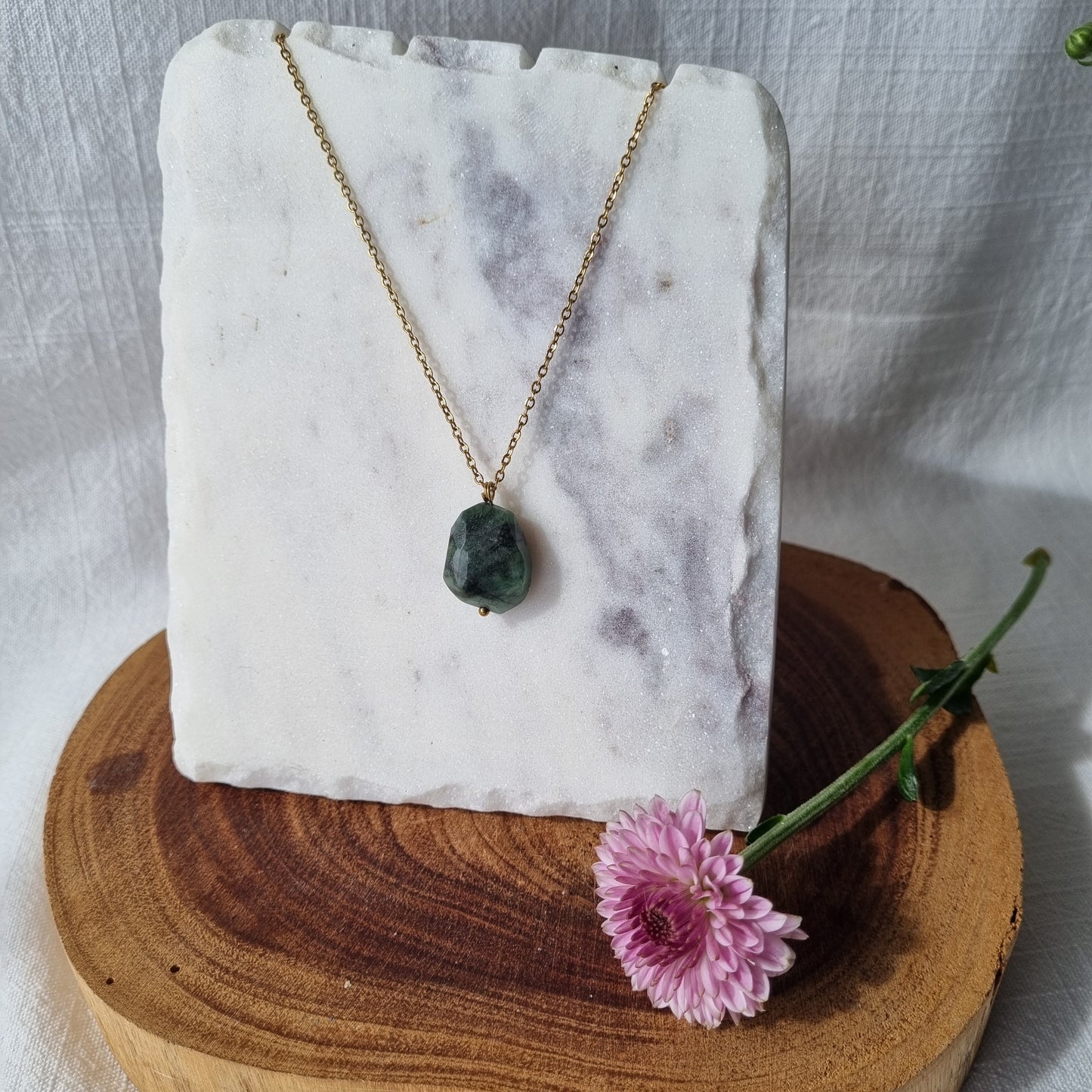 Emerald & Gold - Faceted Bead Necklace