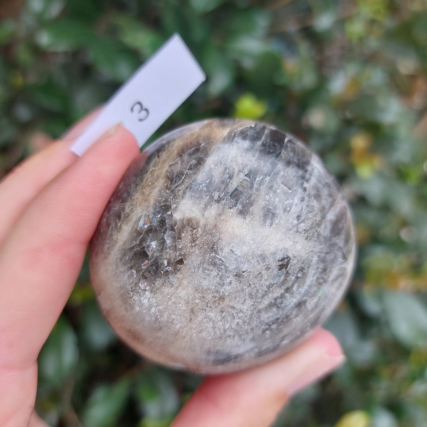 Black Moonstone Palm Stone - Madagascar - Nice flash!