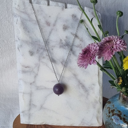 Lepidolite & Silver - Bead Necklace