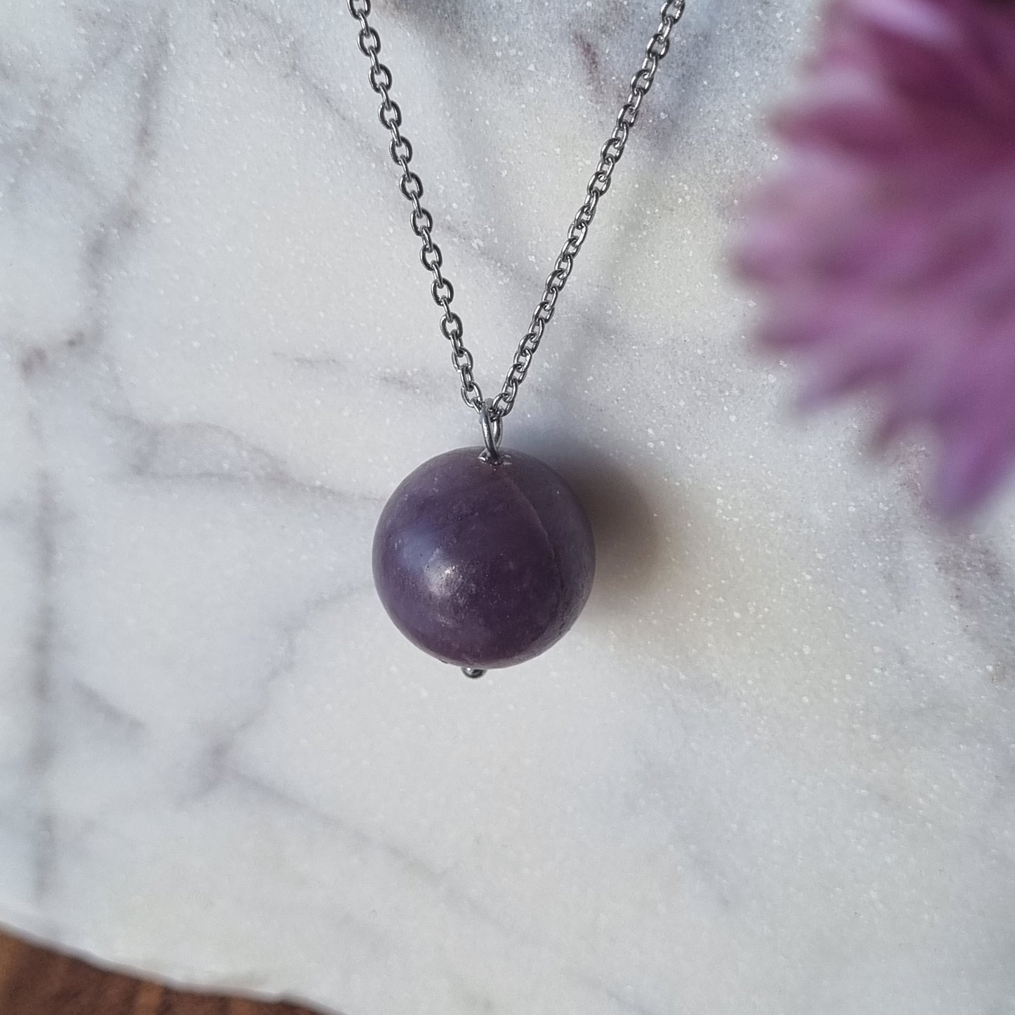 Lepidolite & Silver - Bead Necklace