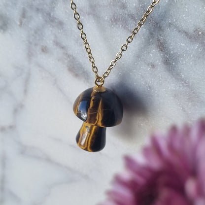 Tigers Eye & Gold -  Mushroom Necklace