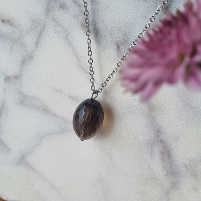 Smoky Quartz & Silver - Faceted Bead Necklace