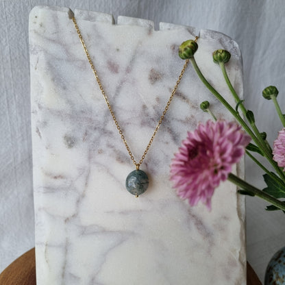 Moss Agate & Gold - Bead Necklace