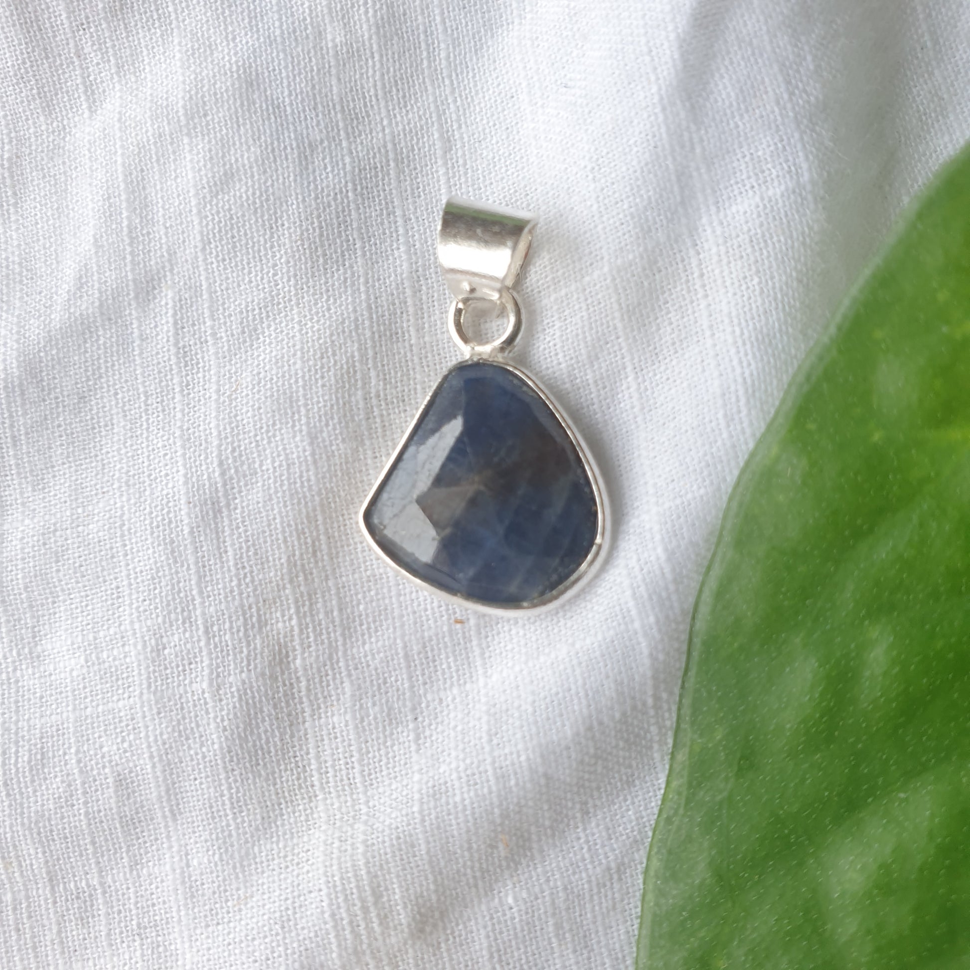 Blue Sapphire Hand Faceted Sterling Silver Pendant - Sparrow and Fox