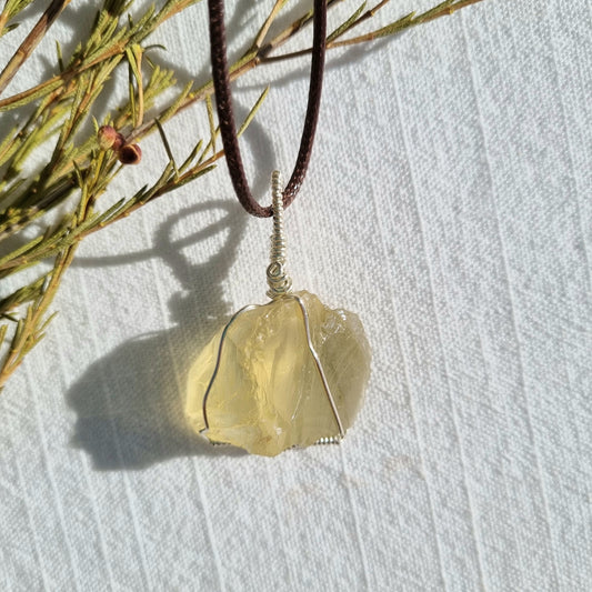 Citrine Half Polished Silver Wire Wrapped Pendant – Ray of Sunshine - Clearance - Sparrow and Fox