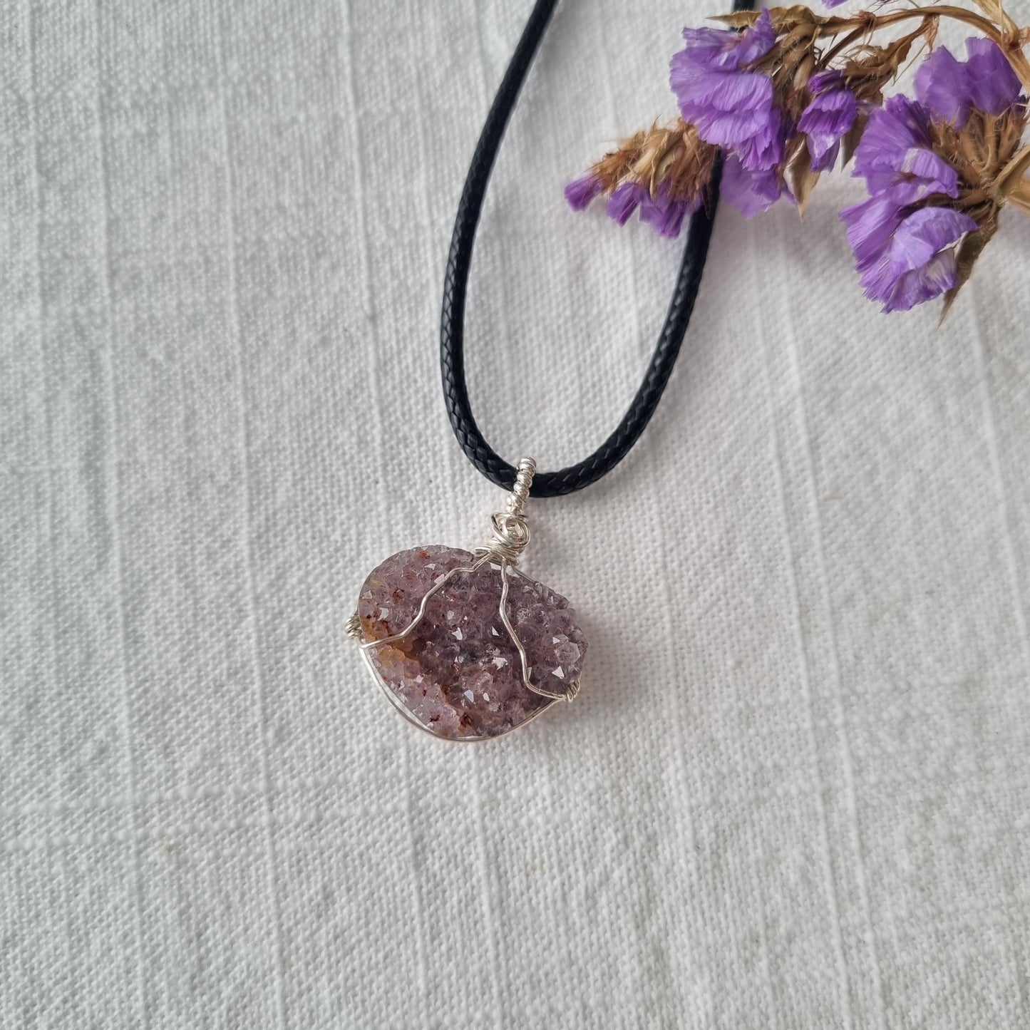 Druzy Amethyst Heart Silver Wire Wrap Pendant – Ray of Sunshine - Sparrow and Fox