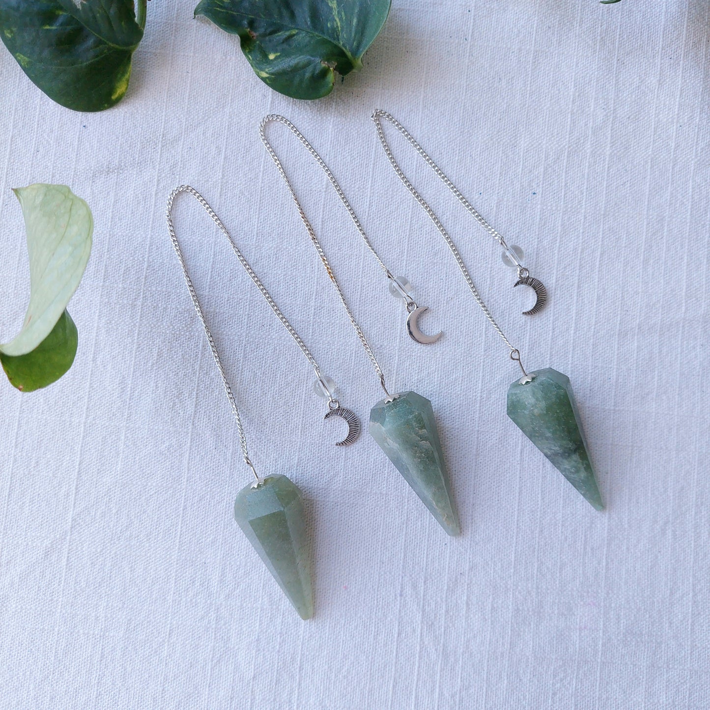 Green Aventurine Pendulum - 6 Faceted with moon charm - Sparrow and Fox