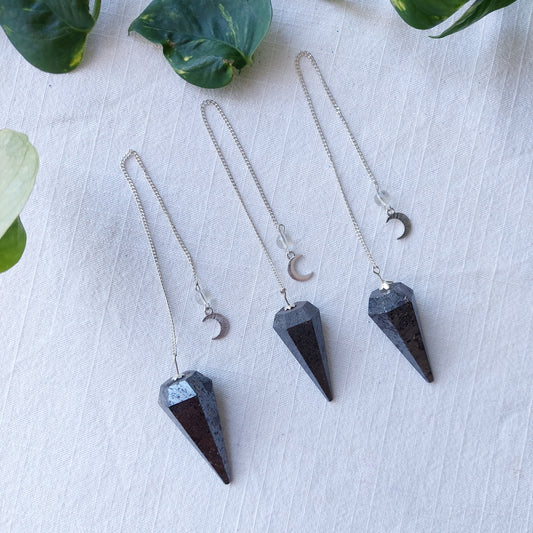 Hematite Pendulum - 6 Faceted with moon charm - Sparrow and Fox