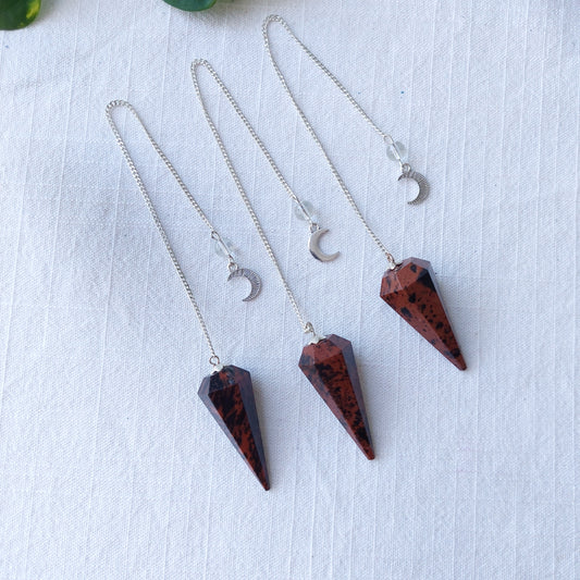Mahogany Obsidian Pendulum - 6 Faceted with moon charm - Sparrow and Fox