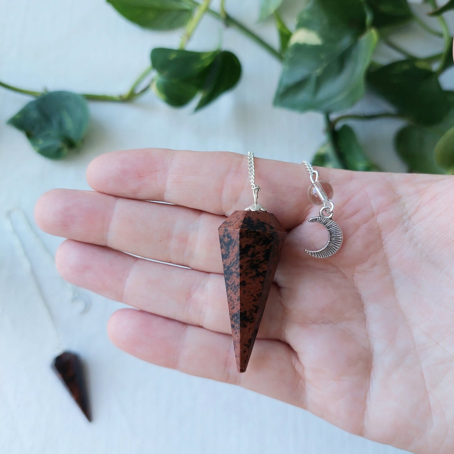 Mahogany Obsidian Pendulum - 6 Faceted with moon charm - Sparrow and Fox