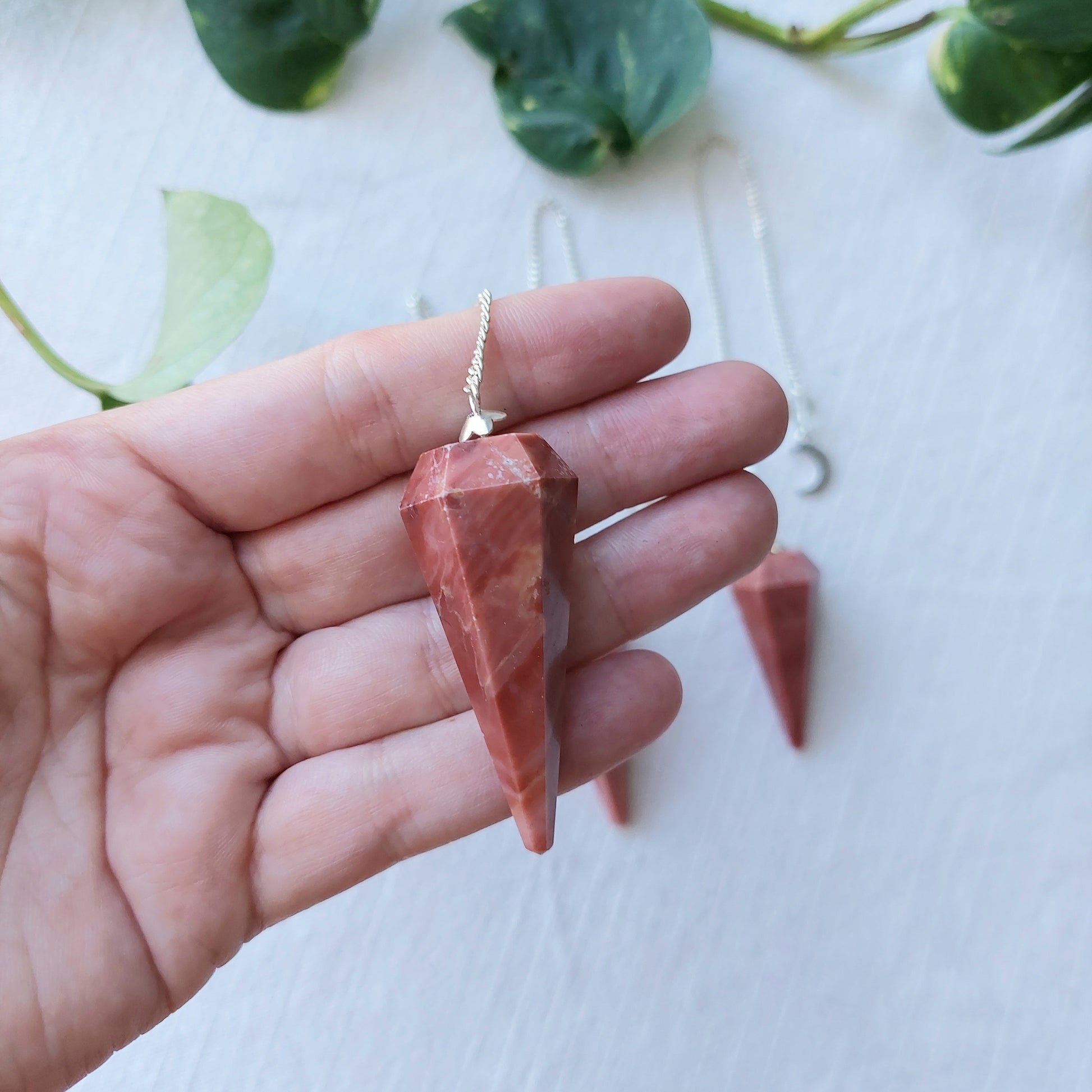 Red Jasper Pendulum - 6 Faceted with moon charm - Sparrow and Fox