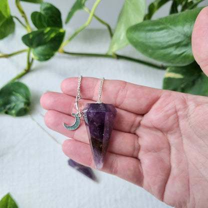 Amethyst Pendulum - 6 Faceted with moon charm