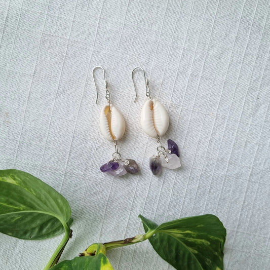 Amethyst & Cowrie shell Earrings - Ray of Sunshine