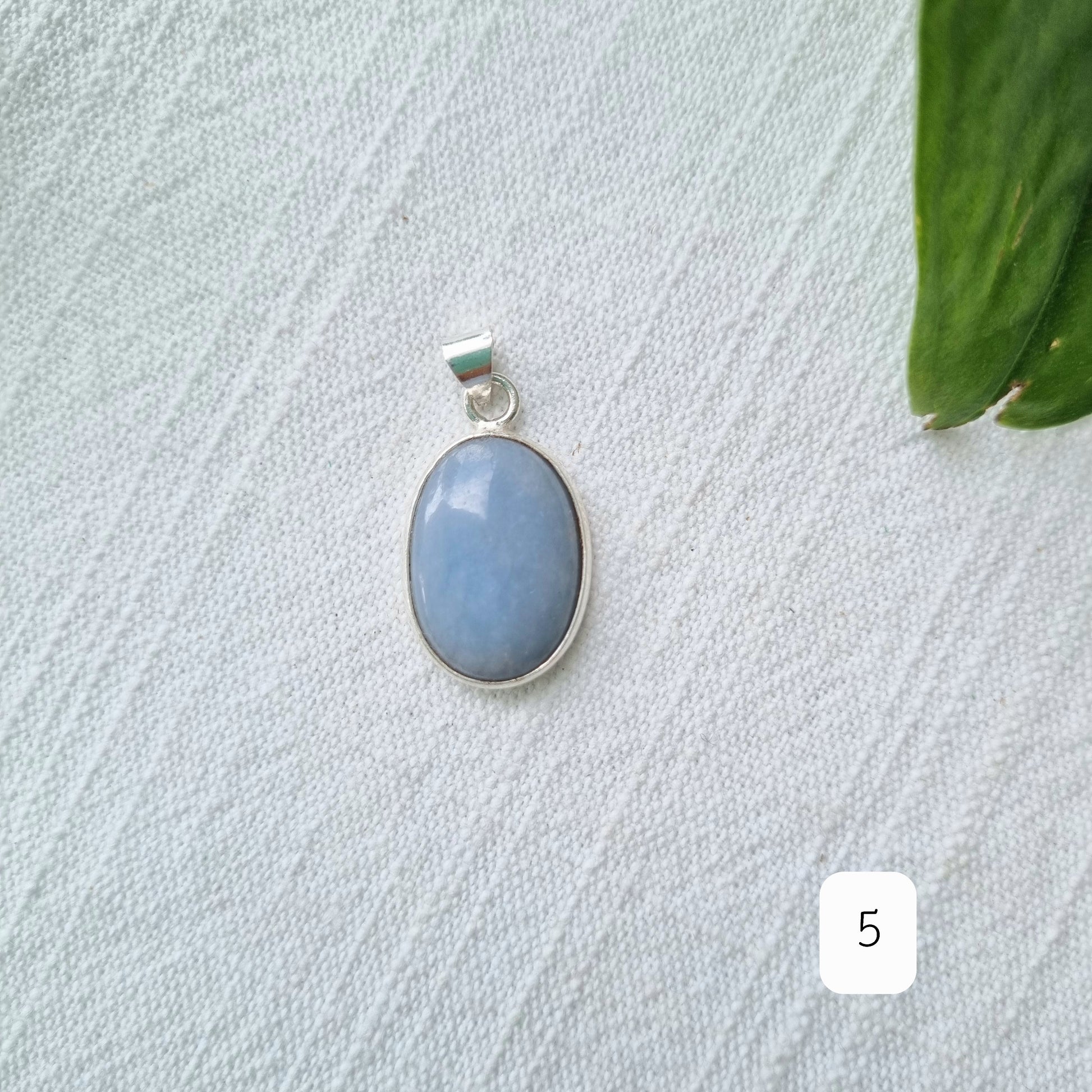 Angelite Cabochon Sterling Silver Pendant - Sparrow and Fox