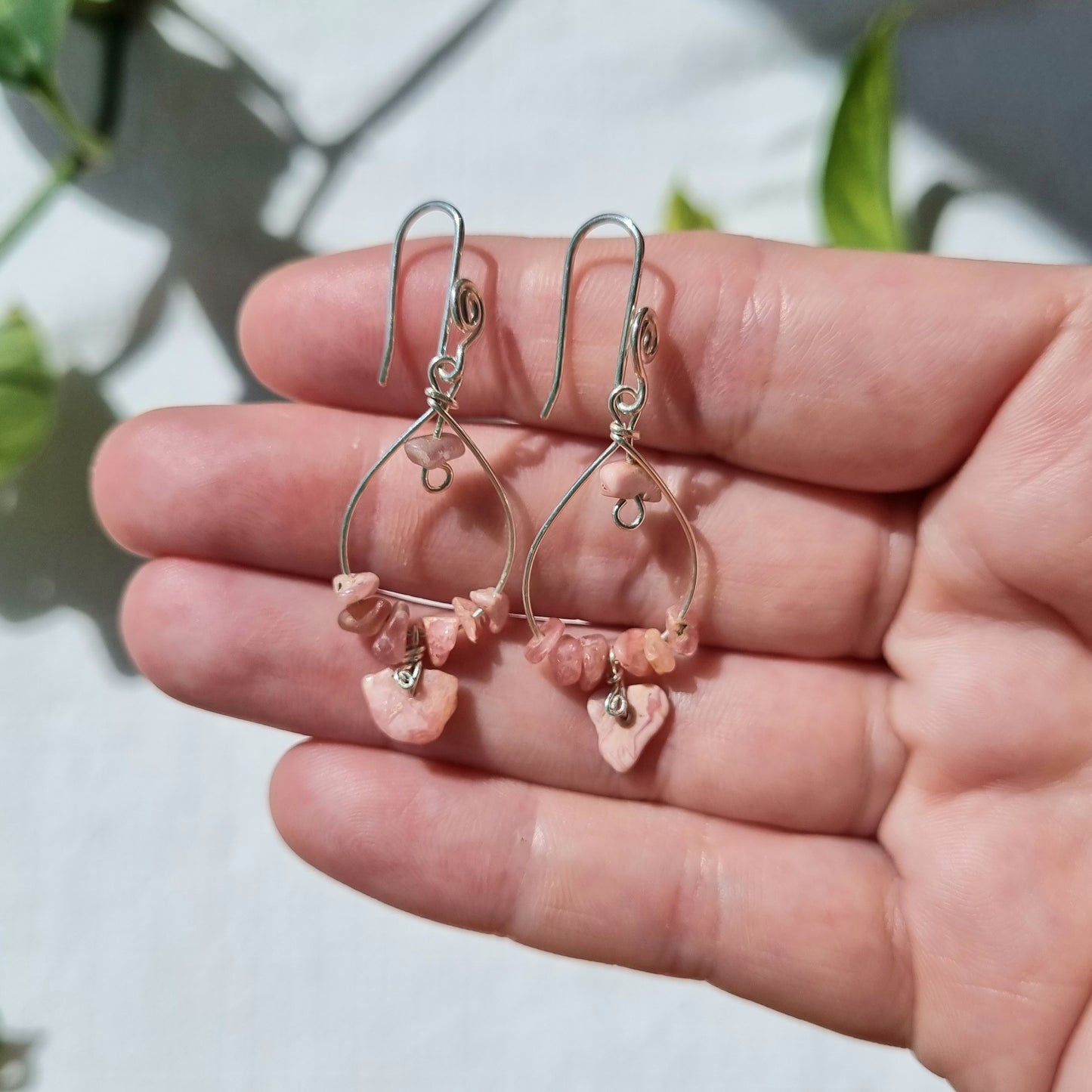 Rhodochrosite Drop and Chip Teardrop Earrings - Ray of Sunshine - Sparrow and Fox