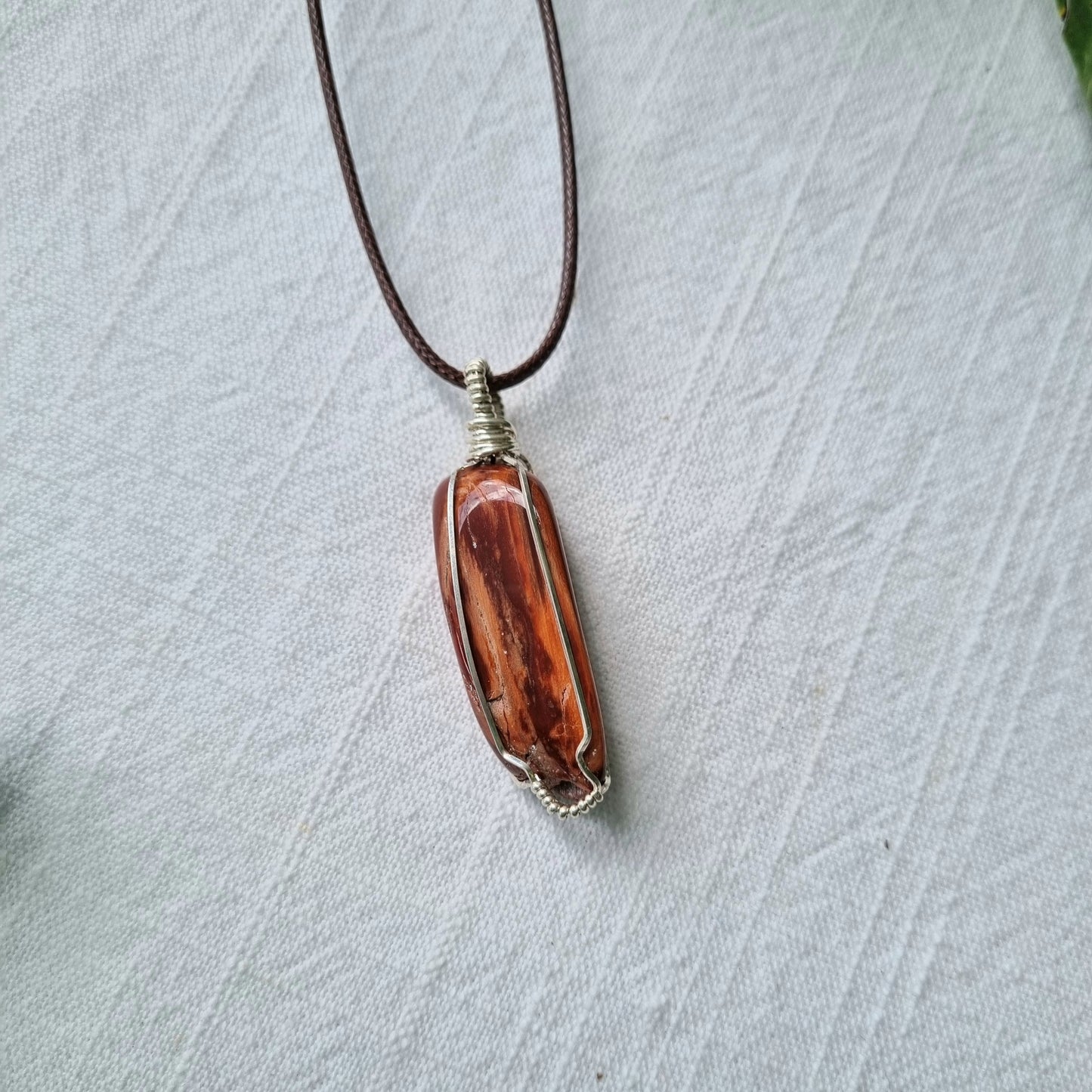 Petrified Wood Freeform Silver Wire Wrap Pendant – Ray of Sunshine - Sparrow and Fox