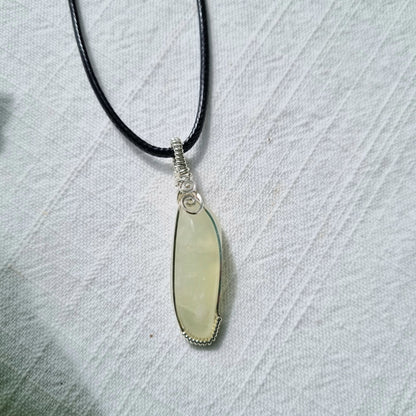Prehnite Leaf Cabochon Silver Wire Wrap Pendant – Ray of Sunshine - Sparrow and Fox