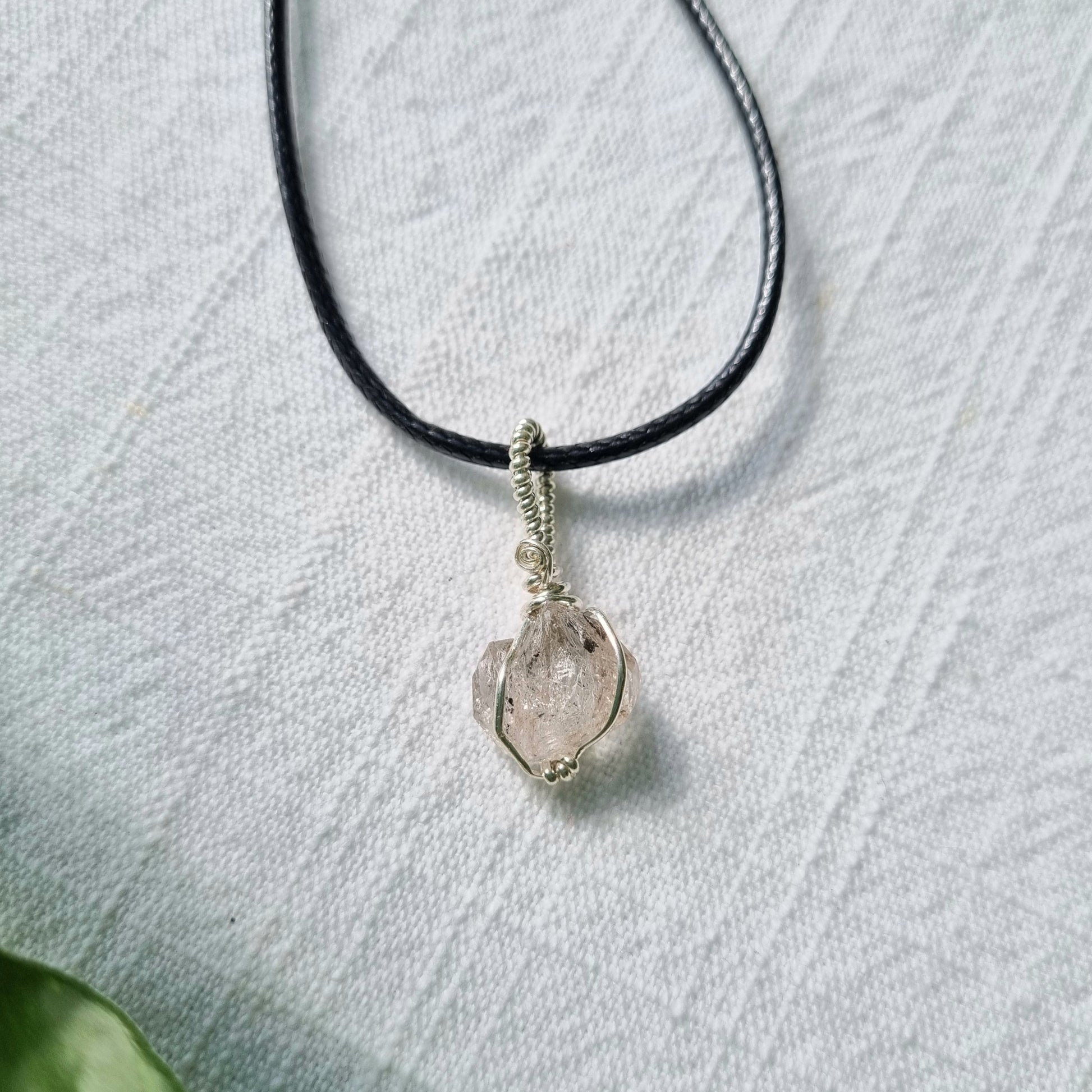 Herkimer Diamond Heart Silver Wire Wrap Pendant – Ray of Sunshine - Sparrow and Fox