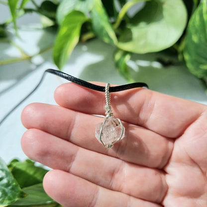 Herkimer Diamond Heart Silver Wire Wrap Pendant – Ray of Sunshine - Sparrow and Fox