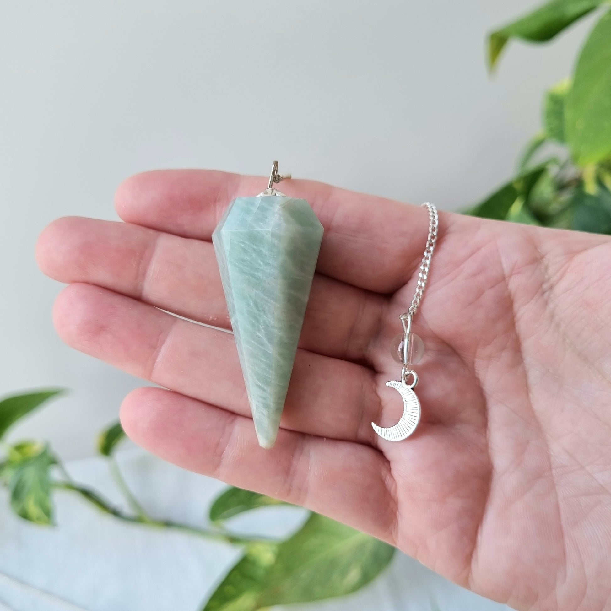 Amazonite Pendulum - 6 Faceted with Moon Charm - Sparrow and Fox