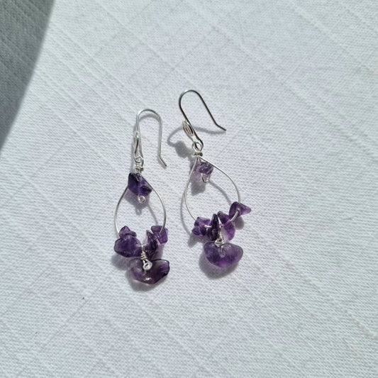 Amethyst Chip Hoop Silver Earrings - Ray of Sunshine - Sparrow and Fox