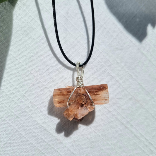 Aragonite Sputnik Bar Silver Wire Wrap Pendant – Ray of Sunshine - Sparrow and Fox