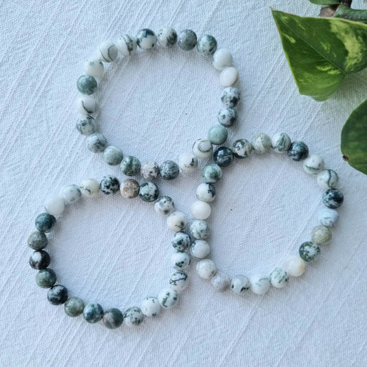 Tree Agate Round Bead Bracelet - 8mm - Sparrow and Fox