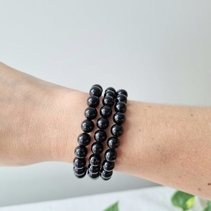 Black Obsidian round bead bracelet - 8mm - Sparrow and Fox