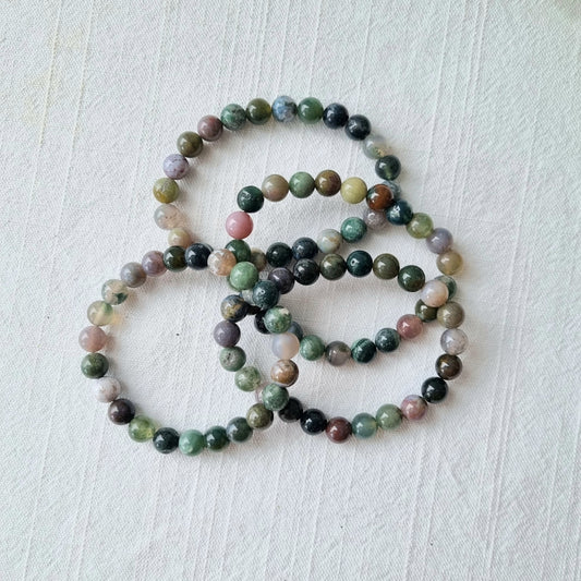 Moss Agate round bead bracelet - 8mm - Sparrow and Fox