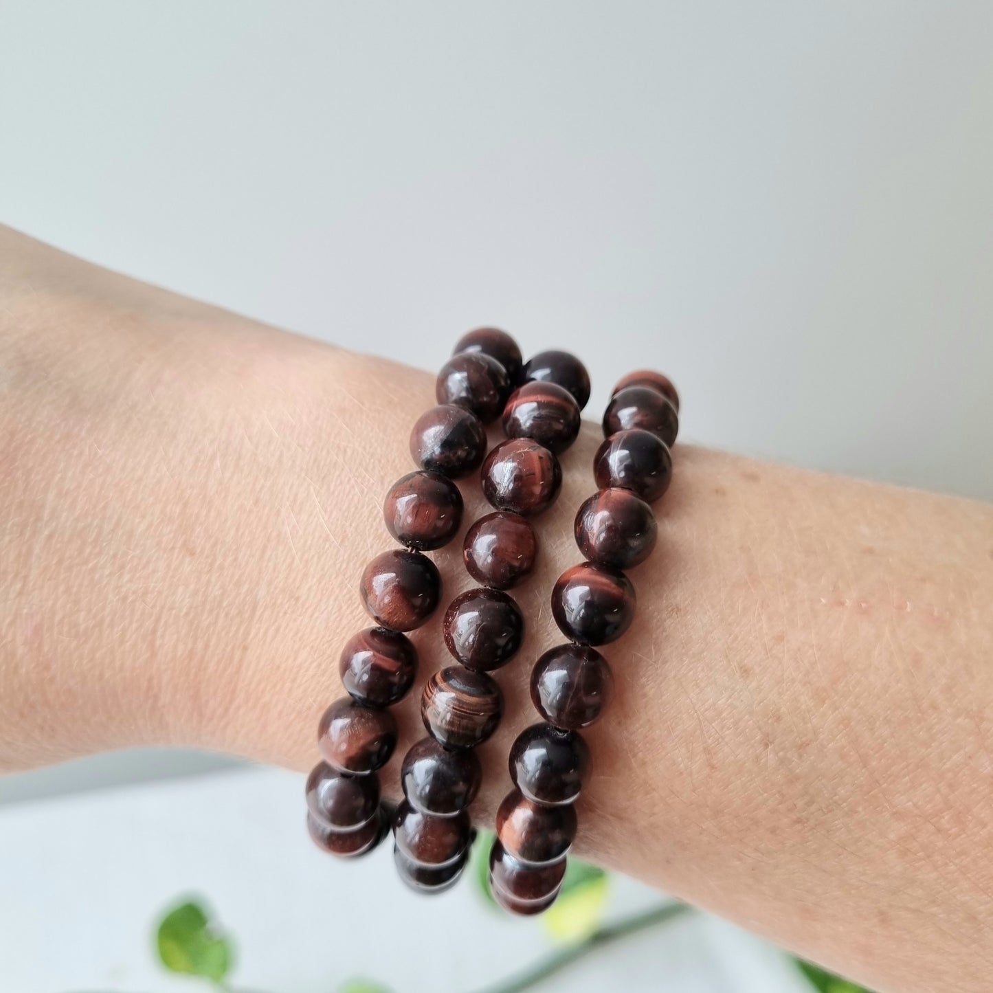 Red Tigers Eye Round Bead Bracelet - 8mm - Sparrow and Fox